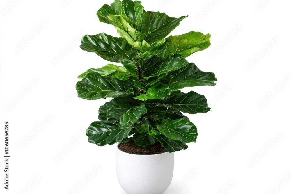 Fiddle Leaf Fig Plant in a White Pot on a White Background Fiddle Leaf Fig Plant in a White Pot on a White Background