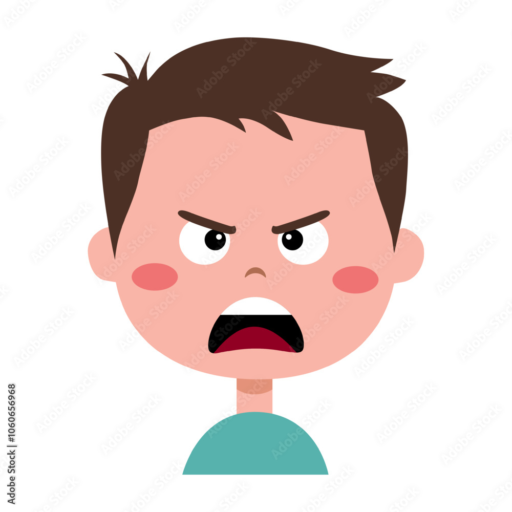 Boy face with anger emotion. Face expression. The boy is angry Boy face with anger emotion. Face expression. The boy is angry