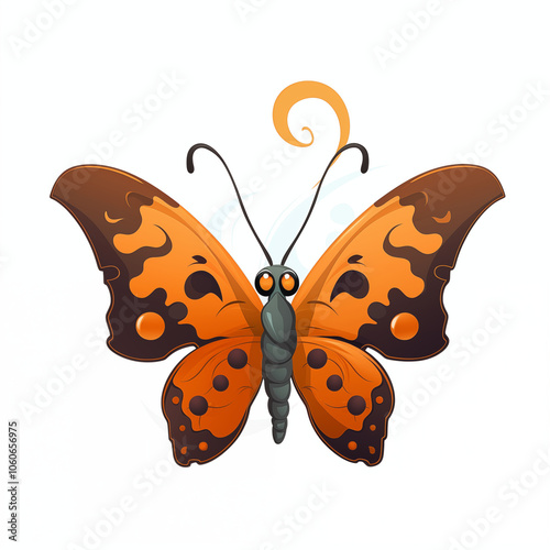 Colorful cartoon butterfly showcasing vibrant orange and black patterns with unique details