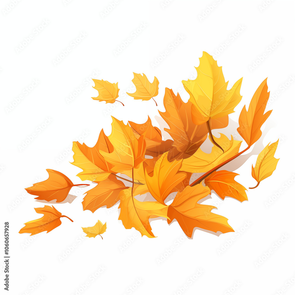 Colorful cartoon leaves scattered on a white background during autumn season Colorful cartoon leaves scattered on a white background during autumn season