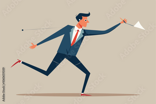 Businessman Running Towards Success - Career Ambition and Goal Pursuit Vector Illustration.