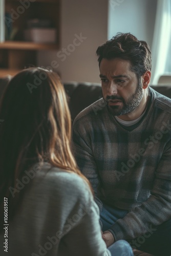 Friends talking in living room