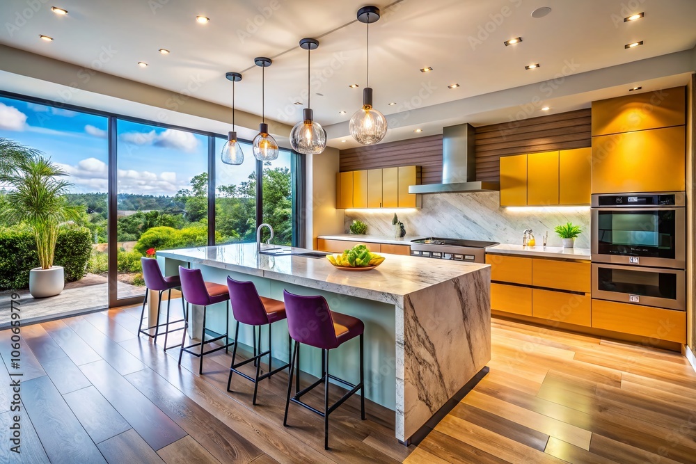 Fototapeta premium Modern Kitchen with Marble Island and Sleek Design