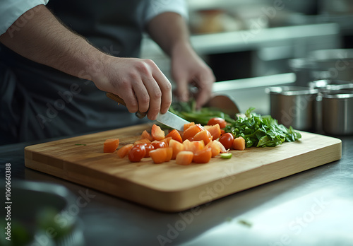 Chefs Preparing Vegetables in Professional Kitchen