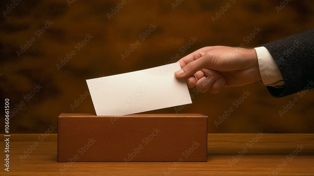 Fototapeta premium A ballot box with a hand casting a ballot, Election Day, photo,