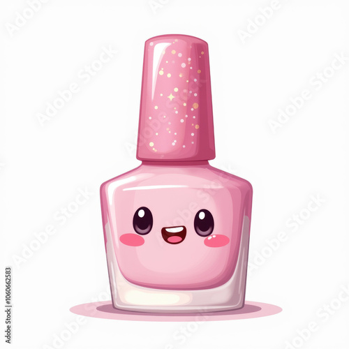 Adorable Kawaii Pink Nail Polish Bottle with Smiling Face
