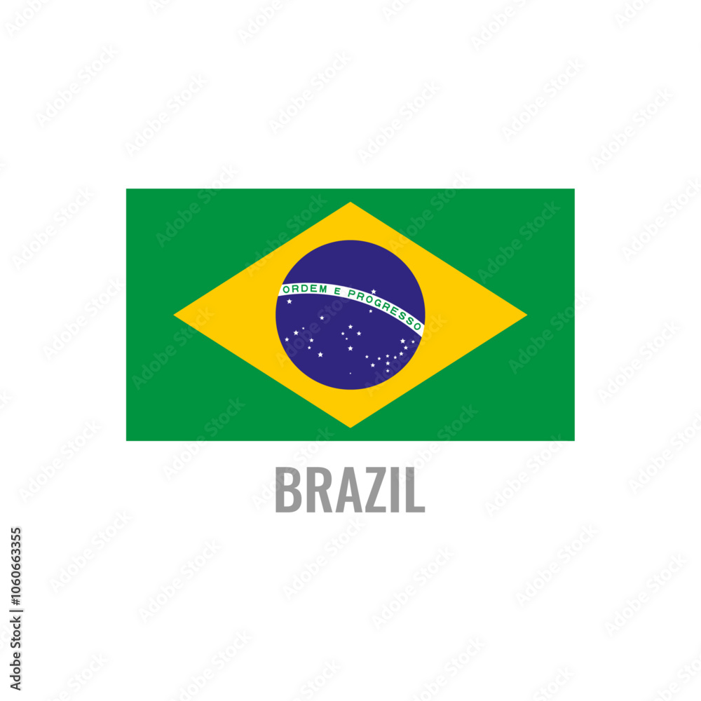 Fototapeta premium Brazil flag icon. The country sign. Rectangle shape. Isolated on a white background. Vector image.
