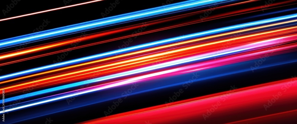 Abstract light trails, vibrant neon colors, motion blur, long exposure photography, horizontal streaks, red orange blue, dynamic energy, futuristic, speed lines, colorful light painting, high contrast Abstract light trails, vibrant neon colors, motion blur, long exposure photography, horizontal streaks, red orange blue, dynamic energy, futuristic, speed lines, colorful light painting, high contrast