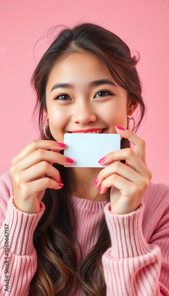 Woman Holding Blank Card, Mockup, Portrait Woman Holding Blank Card, Mockup, Portrait