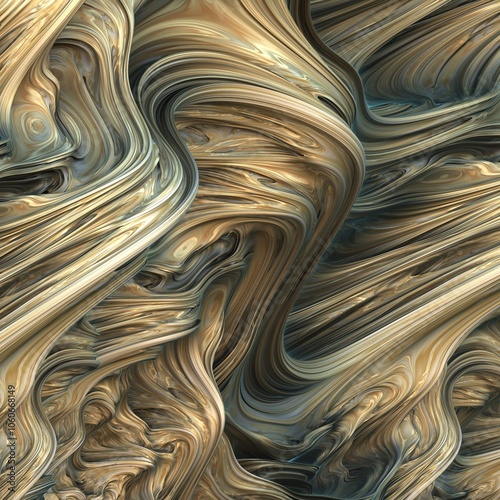 Unusual light golden liquid waves. 3d illustration, 3d rendering