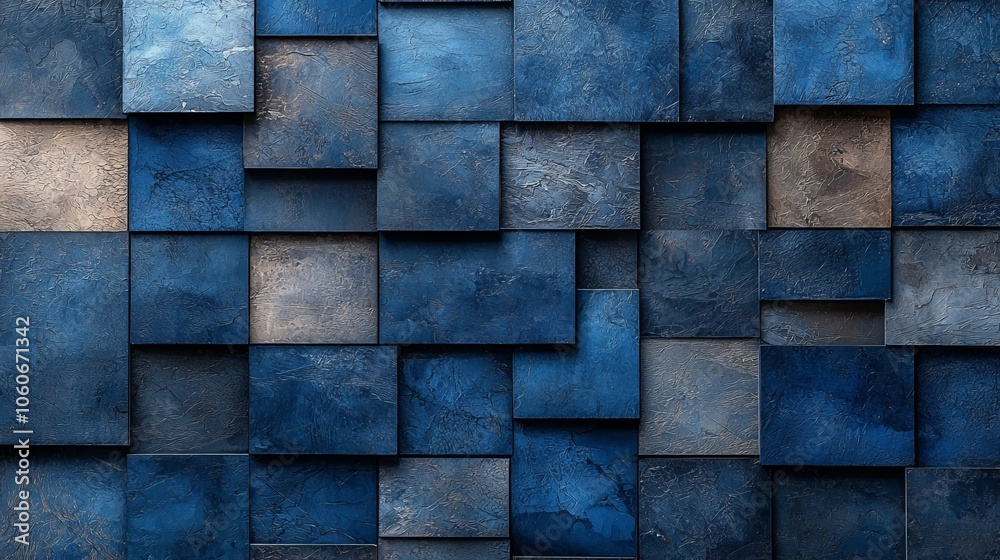A textured wall composed of varying shades of blue tiles, creating a modern aesthetic. A textured wall composed of varying shades of blue tiles, creating a modern aesthetic.