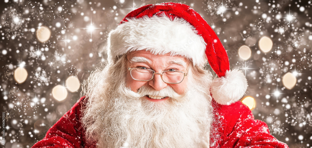 A joyful Santa Claus with a fluffy beard and red suit beams while holding decorations, capturing the spirit of the holiday season A joyful Santa Claus with a fluffy beard and red suit beams while holding decorations, capturing the spirit of the holiday season