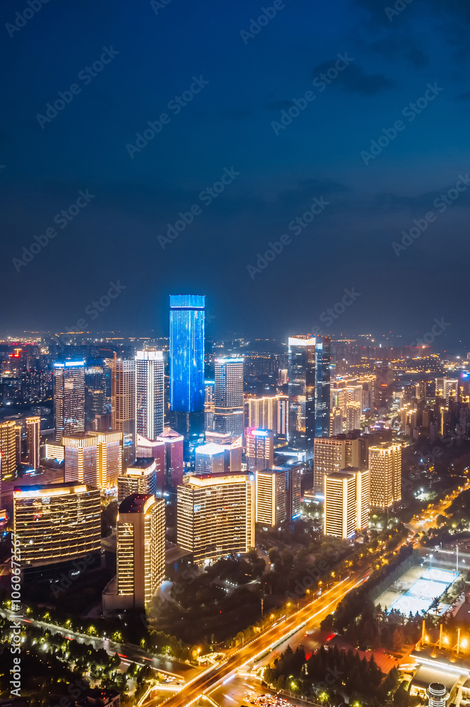Aerial night view of the skyline of the high-tech CBD city in Xi'an, Shaanxi, China Aerial night view of the skyline of the high-tech CBD city in Xi'an, Shaanxi, China