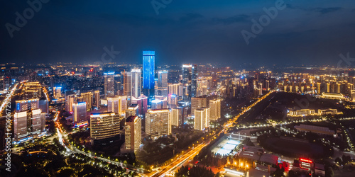 Aerial night view of the skyline of the high-tech CBD city in Xi'an, Shaanxi, China