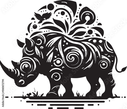 Wallpaper Mural Creative Rhinoceros silhouette vector with white background Torontodigital.ca