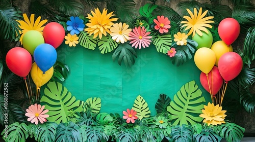 Wallpaper Mural A beautiful paper cutout display featuring an intricate backdrop of balloons and flowers, celebrating the joy of graduation Torontodigital.ca