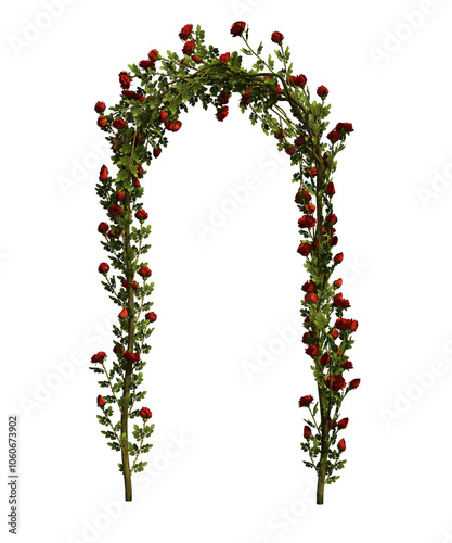 rose  con arco di legno con piante e fiori mazzo di fiori di rose  con fondo trasparente e isolato  photo