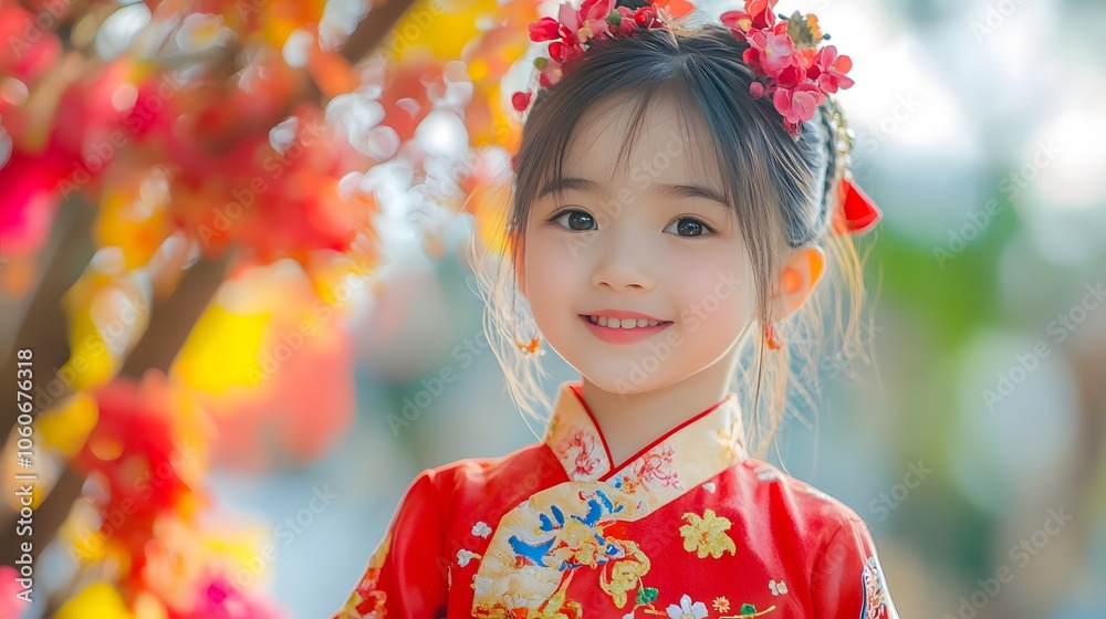 Smiling children in traditional costumes, adorned with flower wreaths, enjoying a carefree summer day Smiling children in traditional costumes, adorned with flower wreaths, enjoying a carefree summer day