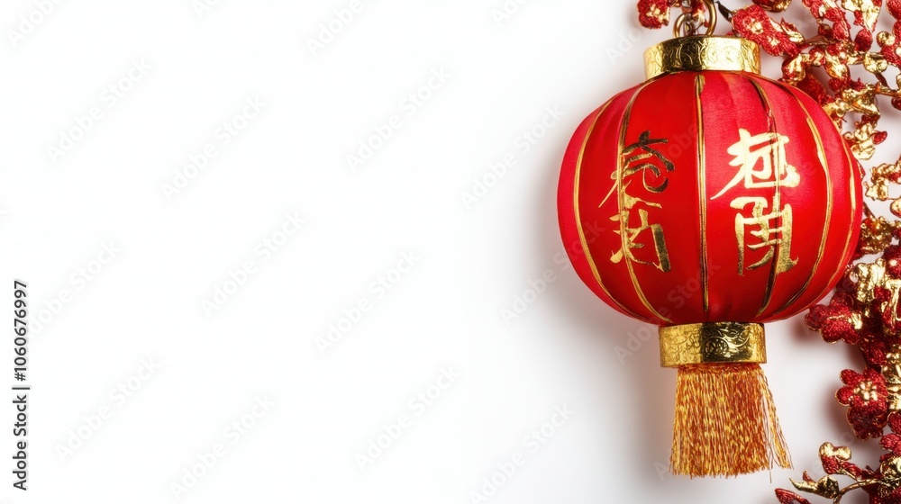 Fototapeta premium Traditional red Chinese lantern with festive decorations