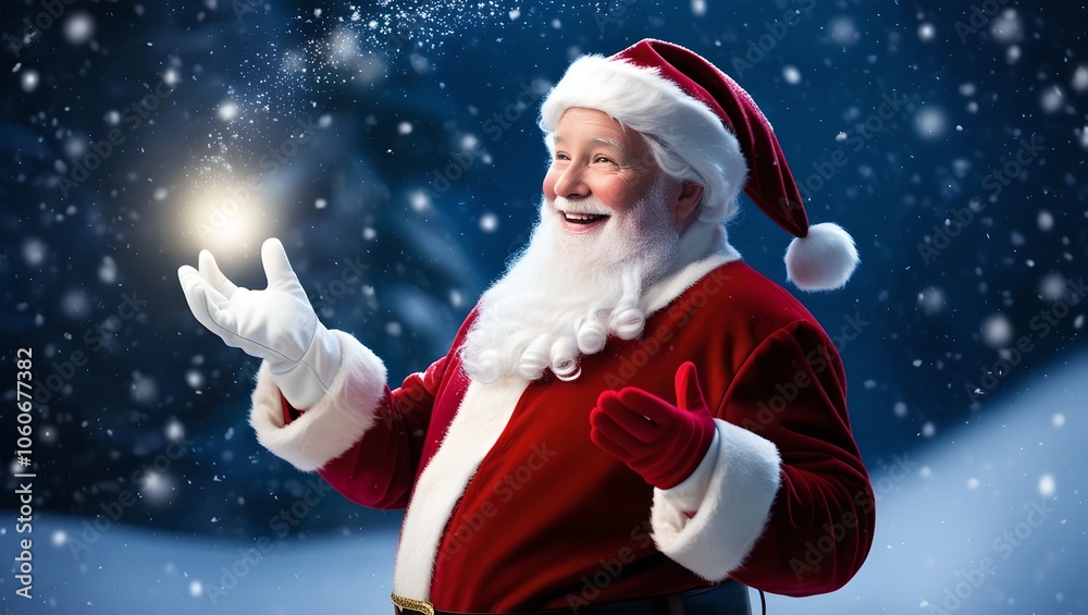 Santa Claus surrounded by snowfall, holding a glowing magical light during the holiday season - AI Generative Santa Claus surrounded by snowfall, holding a glowing magical light during the holiday season - AI Generative