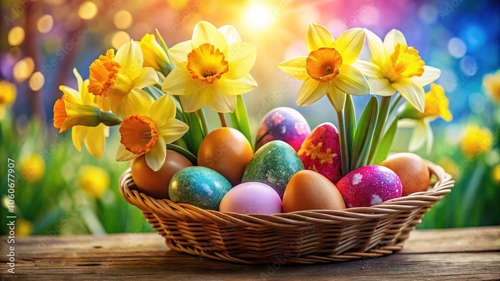 Easter egg magic unfolds in a vibrant, double exposure. Easter egg magic unfolds in a vibrant, double exposure.