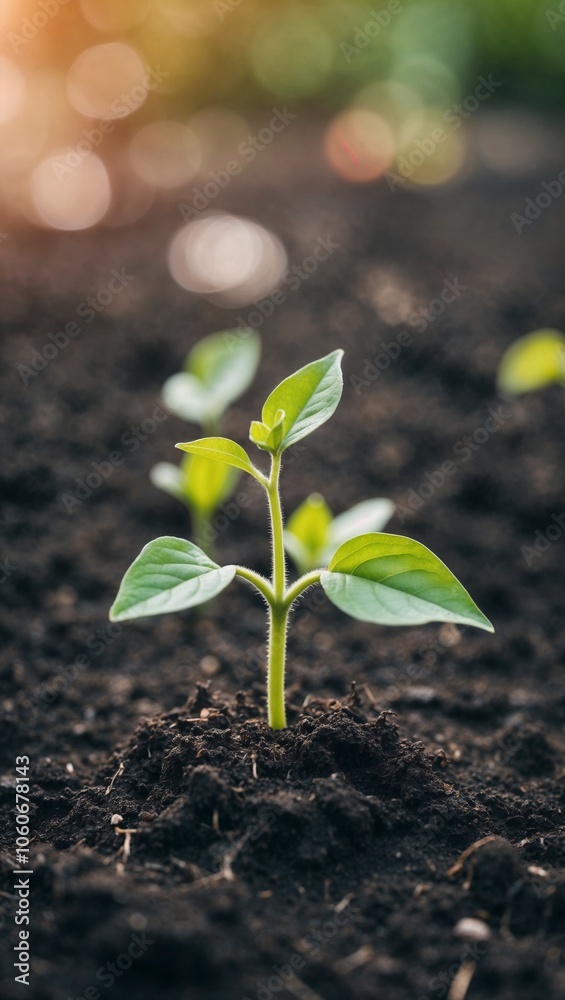 Heartwarming Image of a Small Plant Growing in Fertile Soil Evoking Hope and New Beginnings Heartwarming Image of a Small Plant Growing in Fertile Soil Evoking Hope and New Beginnings