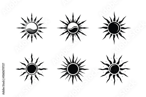 Collection of hot sun logo icon vector silhouette isolated