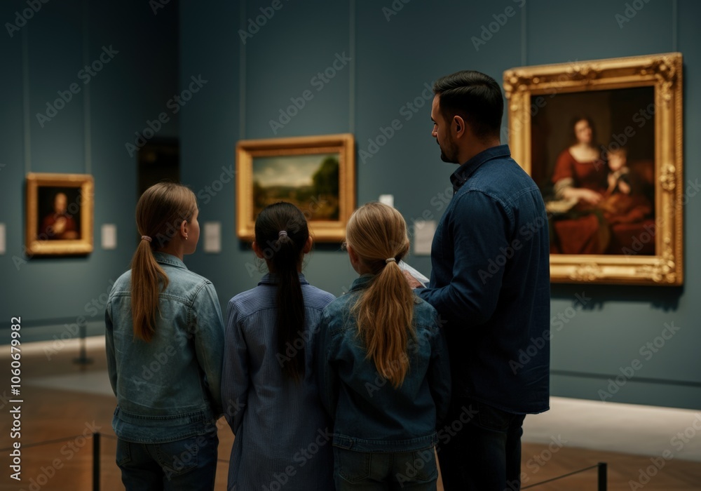 Obraz premium A family exploring art in a gallery