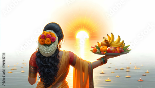 Traditional indian culture festival chhath puja concept background photo