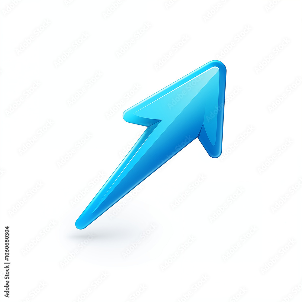 A bright blue cartoon arrow pointing upwards in a clean, minimalist setting with a white background A bright blue cartoon arrow pointing upwards in a clean, minimalist setting with a white background