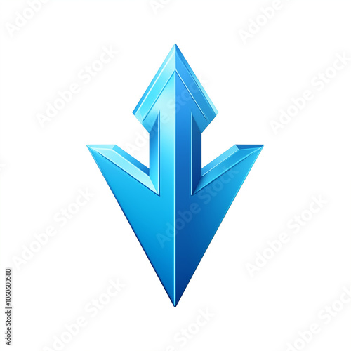 A blue cartoon arrow pointing downwards, representing direction in a playful and energetic manner