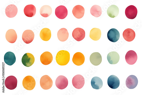 Multicolored watercolor spots isolated on a transparent background.
