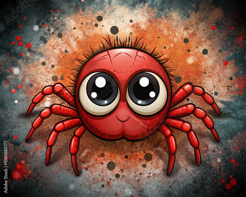 Watercolor Spider Painting with Red and black, A cute cartoon spider colorful splashes photo