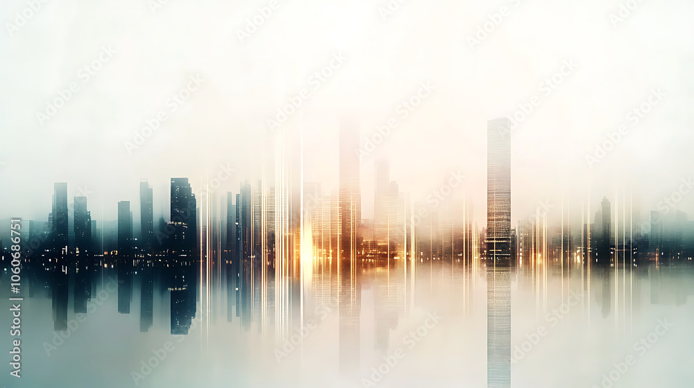 Fototapeta premium Minimalist cityscape with muted colors and soft lines, evoking calmness