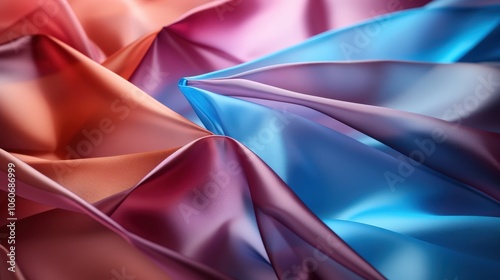 Abstract Draped Fabric in Hues of Coral, Plum, and Sky Blue