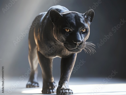 Black panther walking on lit ground photo