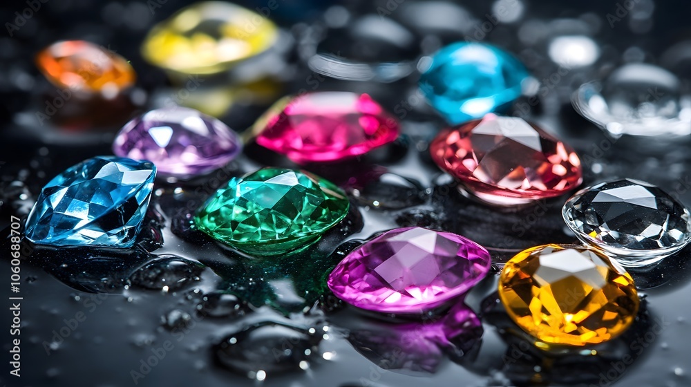 A close-up of the sparkling diamonds, each reflecting vibrant colors and creating an enchanting pattern in shades of gold, blue, purple, orange, yellow, black, silver, and red