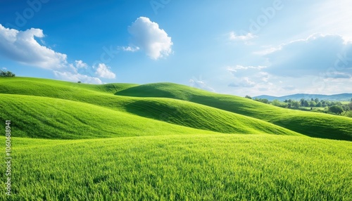 Stunning green hills of Tuscany, Italy under a bright blue sky