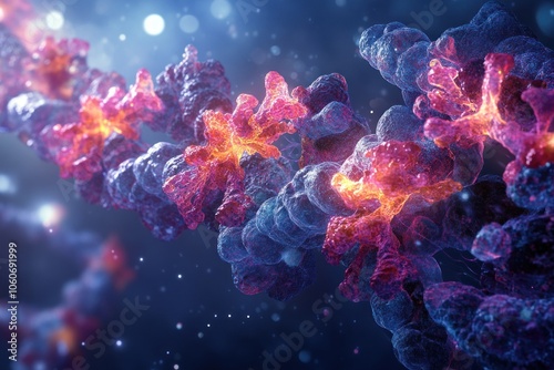 Wallpaper Mural A close-up illustration of a DNA strand, with a blue and pink color scheme and a glowing effect. Torontodigital.ca