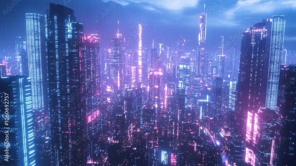 Neon Cityscape Under a Rain-Soaked Sky