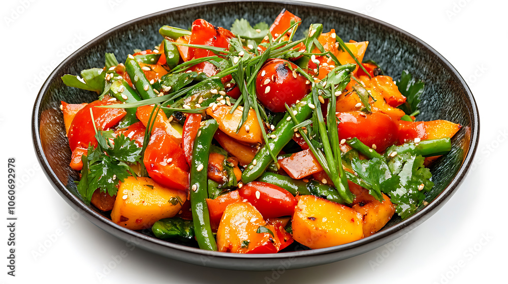 Fresh and vibrant vegetable stir fry with colorful ingredients and herbs Fresh and vibrant vegetable stir fry with colorful ingredients and herbs