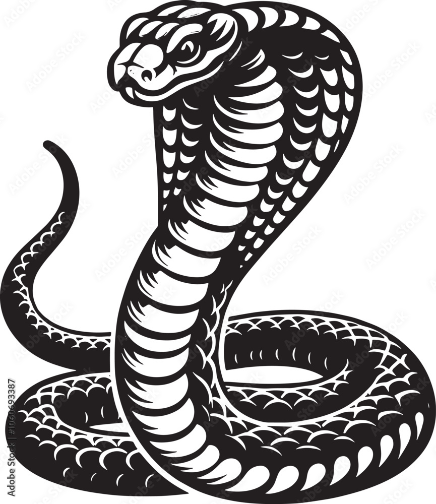 Fototapeta premium Black and White Cobra Snake Illustration - Vector Outline Design