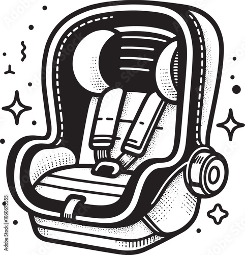 Car Seat Vector Illustration - Outline Drawing