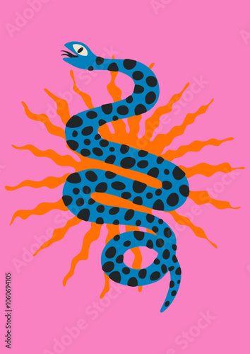 Сolorful hand draw Snake.  Chinese New Year 2025. Trendy style.Vector illustration. Isolated
