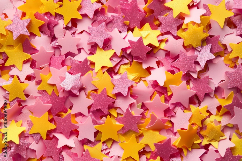 Festive yellow and pink stars confetti scattered on vibrant background ideal for celebrations and events. dynamic illustration. star pattern wallpaper. Abstract textured backdrop for digital projects Festive yellow and pink stars confetti scattered on vibrant background ideal for celebrations and events. dynamic illustration. star pattern wallpaper. Abstract textured backdrop for digital projects