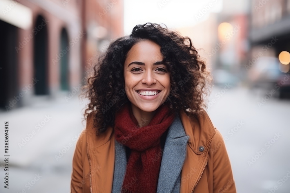 Portrait of a beautiful young woman with curly hair in the city Portrait of a beautiful young woman with curly hair in the city