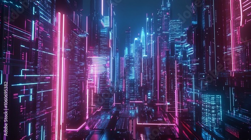 Wallpaper Mural Neon Cityscape: A Futuristic Urban Glow Torontodigital.ca