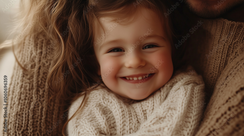 A cheerful child's face illuminated by sunlight while pressed against a warm sweater in a cozy indoor setting during a joyful moment A cheerful child's face illuminated by sunlight while pressed against a warm sweater in a cozy indoor setting during a joyful moment