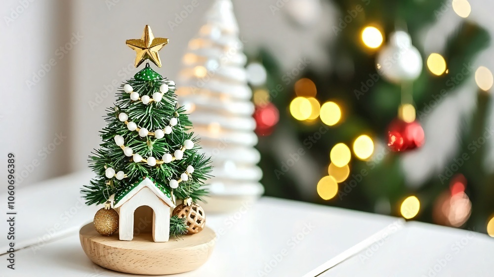A charming christmas scene featuring a decorative miniature tree and festive ornaments on a cozy tabletop A charming christmas scene featuring a decorative miniature tree and festive ornaments on a cozy tabletop