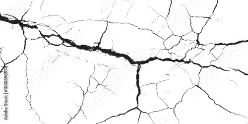 Scratched or cracked vector illustration. black and white vintage of cracked concrete scribble effect. cracked ground, ground distress texture, damage texture.